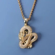 2CT Round Cut Lab Created Diamond God Dragon Pendant 14K Yellow Gold Plated 18 - £258.50 GBP