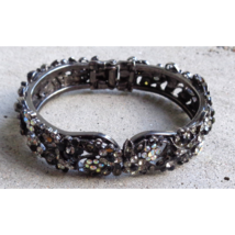 Black Filigree AB Crystal Rhinestone Metal Bangle Hinged Clamper Bracelet Glam - $11.38