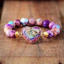 Imperial Jasper Purple Heart Bracelet - £30.86 GBP