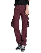 Xudom Womens Casual Cargo Pants with Multi-Pockets Cotton Red Wine M32. NWT - $28.80