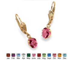 OVAL SIMULATED BIRTHSTONE GOLD TONE DROP EARRINGS OCTOBER PINK TOURMALINE - £62.53 GBP