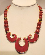 Napier Choker Necklace Red/Mauve Enamel Pendant Beads 18 Inches Long 1980s - €26,00 EUR