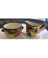 Talavera Creamer &amp; Sugar Bowl Hand Painted Folk Art Fruit Mexico Signed ... - $560.20 MXN