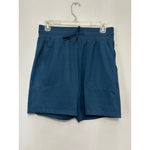 Zella Womens Athletic Shorts Blue Zip Pocket Logo High Rise Drawstring S... - $21.25