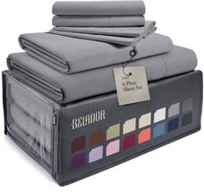 Silky Soft Sheet Set Luxury 6 Piece Bed Sheets for Queen Size Bed Secure Fit Dee - £25.17 GBP