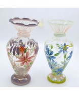 Hand-Painted Tracy Porter Bud Vases Set Of 2 Floral Design Ruffled Rim 6.5&quot; - $242.57 MXN