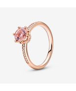 2021 New style 925 sterling silver rose gold Pink Sparkling Crown Solita... - £13.25 GBP