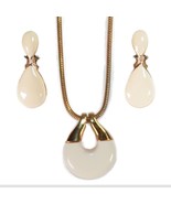Vtg Crown Trifari Off White Gold Tone Drop Clip On Earring Pendant Neckl... - €21,43 EUR