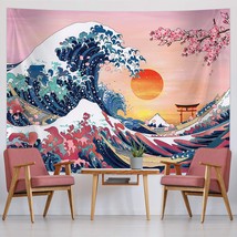 The Great Wave Tapestry Japanese Ocean Wave Wall Decorations Cherry Blossom Tree - £28.85 GBP