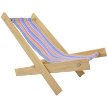 Handmade Toy Folding Lounge Chair, Wood &amp; Pastel Stripe Fabric for Dolls, etc. - £5.58 GBP