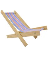 Handmade Toy Folding Lounge Chair, Wood &amp; Pastel Stripe Fabric for Dolls... - £5.46 GBP