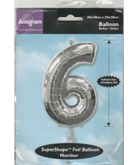 Anagram Metalic Silver Number &quot;6&quot; size 34&quot; x 23&quot; SuperShape Foil Balloon - $183.98 MXN