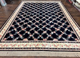Karastan Rug 8.8 x 12 Garden of Eden Ebony Trellis #509/1270 Wool Pile Vintage - £2,527.46 GBP