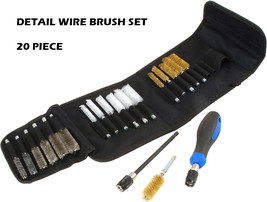 20 PIECE DETAIL WIRE BRUSH SET 9-19MM BRASS NYLON STEEL BRUSHES CLEANING... - $19.38