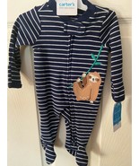 Carter&#39;s Boy&#39;s Blue Striped Zippered front Sloth Jammies Preemie kk1 *NEW* - $13.66 CAD