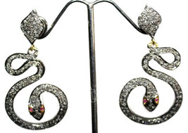 Victorian 3.50ct Rose Cut Diamond Ruby Snake Wedding Earrings - $477.75