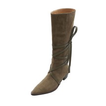 Slip On Med Calf Boots Woman Simple Pleated Shoes Cow Suede INS Hot Botas Green  - £112.98 GBP