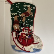 Vintage Christmas Needlepoint Stocking Santa Sleigh Reindeer - £19.78 GBP