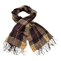 Vintage Cashmere Royal Rossi Plaid Scarf Brown Tan Black Wool Blend Fringe - €16,87 EUR