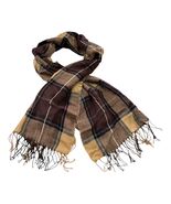 Vintage Cashmere Royal Rossi Plaid Scarf Brown Tan Black Wool Blend Fringe - $19.80