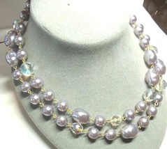 European Glass Purple Gray Baroque Pearl Bead Beaded Crystal 38&quot; Necklac... - $35.32