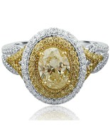 Pave Halo 1.71 TCW Light Yellow Oval Cut Diamond Engagement Ring 18k Whi... - £2,353.19 GBP
