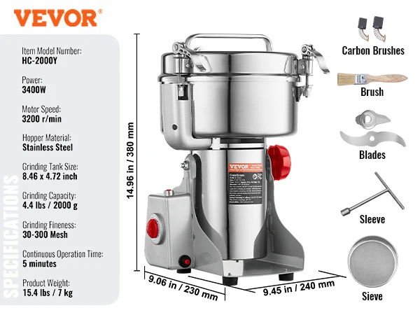 VEVOR 150 2500g Electric Grain Mill Grinder Commercial Swing 2000g 3600w... - $164.04
