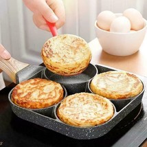 4-Hole Non-Stick Fry Pan with Wooden Handle for Eggs, Pancakes, Burgers ... - £19.60 GBP