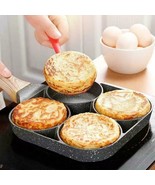 4-Hole Non-Stick Fry Pan with Wooden Handle for Eggs, Pancakes, Burgers ... - £19.90 GBP