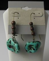 Turquoise/Wood Bead Dangle Hook Earrings 2.25" Long - $13.99