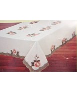 FANCO Tablecloth 60x90 Painted And Stiched Red Roses And Green Cream, Ne... - $927.68 MXN