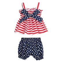 NEw Baby Girls 4th of July Patriotic Smocked Bow Ruffle Tunic Bloomers Outfit - £8.30 GBP