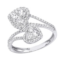 1.20CT Künstlicher Diamant Zwei Herz Umgehen Promise Ring IN 14K Weiß Vergoldet - £73.95 GBP