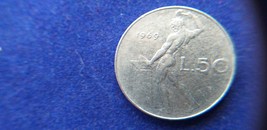 Vintage Italy 1969 coin 50 lire, Italian Republic. A very rare coin. - $59.00
