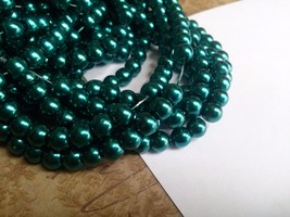 140 Glass Beads Teal Emerald Pearls 6mm Bulk Wholesale 32&quot; Strand - £2.89 GBP