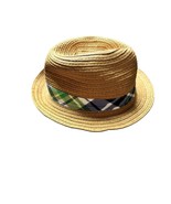 Gymboree Fedora Hat Baby 0-3mo Tan Plaid Blue Summer Beach Sun - $146.39 MXN
