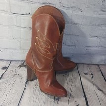 Nine West Vintage Y2K Leather Western Cowboy Boots Heel Embroidered Womens 8B - $39.60