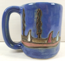 Mara Design Saliboats Mug Mexico Pottery Blue Handle Nautical Scenery Co... - £23.23 GBP