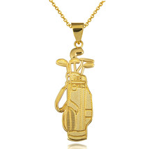 10K Solid Gold Golf Bag Clubs Beaded Sports Pendant Necklace -Yellow, Rose White - £142.29 GBP+