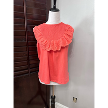 Inner Circle Casual Top Women&#39;s S Orange Sleeveless Smocked Eyelet Ruffl... - £18.43 GBP