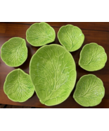 Vtg Green Ceramic Lettuce Leaf Serving Bowl 6 Salad Bowls Set Retro Tabl... - $1,631.17 MXN