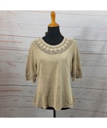 Talbots Collection Short Sleeve Knit Italian Yarn Beige Crochet Top Size... - $40.43 CAD