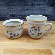 Heartland International China Cream and Sugar Set Farm Scene Tan Trim - £14.93 GBP