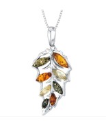 Sterling Silver Baltic Amber Leaf Pendant Necklace - £91.13 GBP