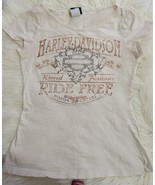 Harley Davidson Embellished Beige Top Size Medium 100% Cotton - $16.17 CAD