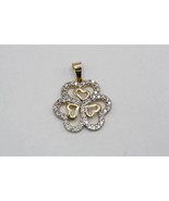 14K Yellow gold Triple Heart Clover design Charm Pendant White Stone (CZ) 1.6 gr - $140.00