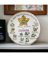 Floral Souvenir Plate Emblems Of Canada Hand Painted Porcelain Vi ESD Japan - $264.64 MXN