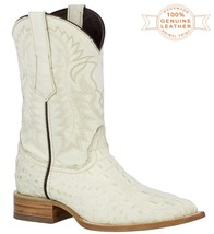 Mens Cowboy Boots Alligator Pattern Square Toe Leather Off White Rodeo D... - $108.99