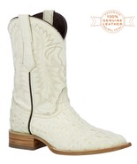 Mens Cowboy Boots Alligator Pattern Square Toe Leather Off White Rodeo D... - £87.12 GBP