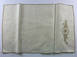 Vintage Lot 4 Ivory Linen with Taupe Brown Floral Embroidery Placemats - £19.46 GBP